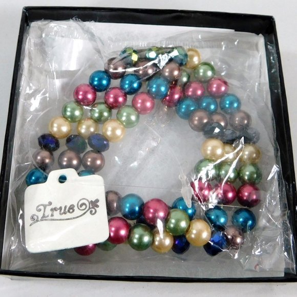 Triple Strand Multi Color Stretch Beaded Bracelet TRUE Lead Compliant - Picture 10 of 11